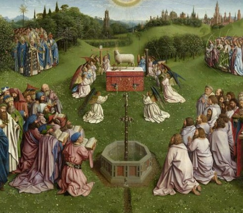 Detail uit het werk 'Lam Gods' van de gebroeders van Eyck